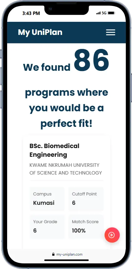 View eligible university programs in My UniPlan app